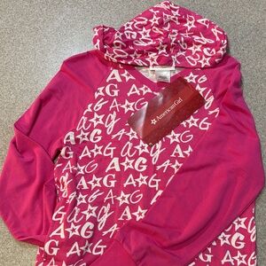 American Girl Fuchsia Hoodie White Stars Girls Size L 14/16 NWT Cozy Pullover